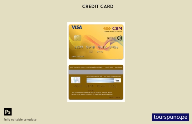 listo para imprimir plantilla de tarjeta Visa Gold del Banco Comercial de Maldiv